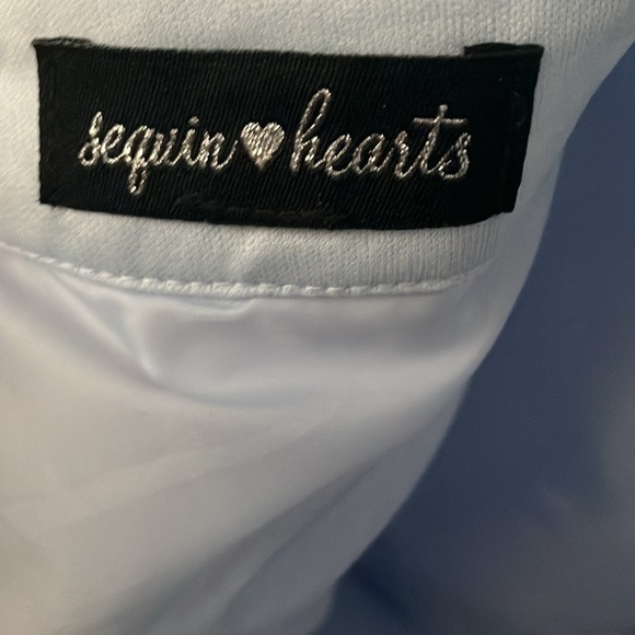 Sequin Hearts: Blue/White Flower Dress- Open Back with zipper back- tulle hem- 9 - Picture 2 of 16